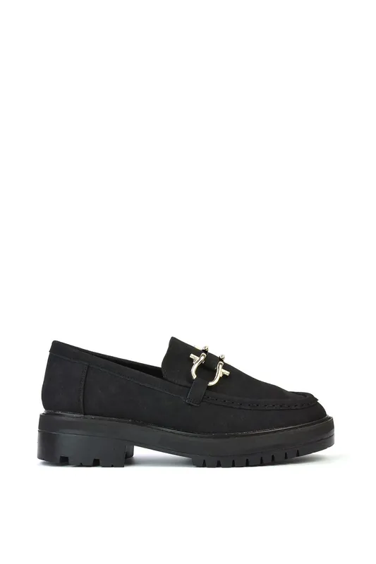 Riley' Chunky Block Heel Loafers With Silver Buckle - XY London