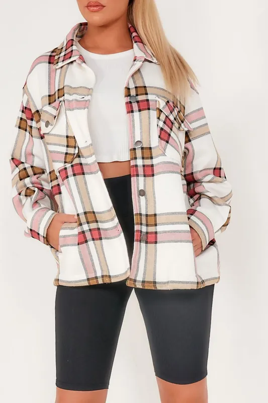 Oversized Check Print Pocket Shacket - Femme Luxe