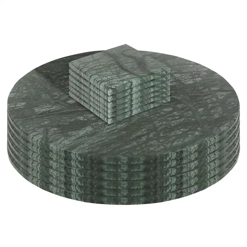 Round Marble Placemats & Square Coasters - Green Kitchen Dining Table Mats
