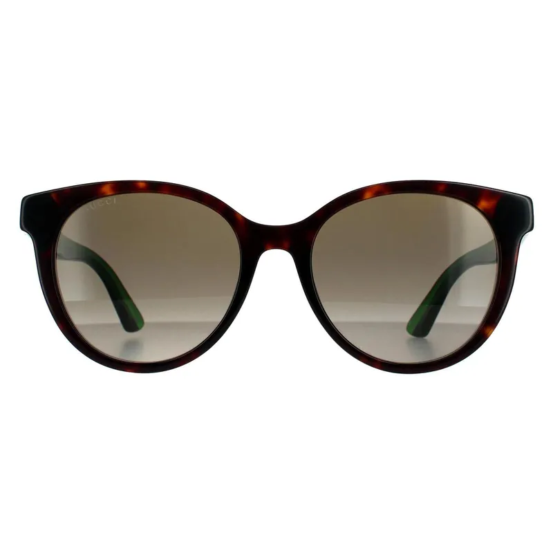 Round Havana With Green and Red Brown Gradient Sunglasses - Gucci