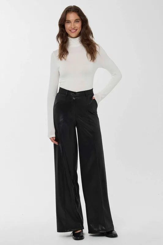 High Waist Wide Leg Faux Leather Pants - Hiccup