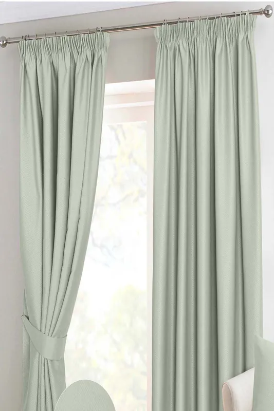 Herringbone Blackout Curtains Pair Pencil Pleat - Homescapes