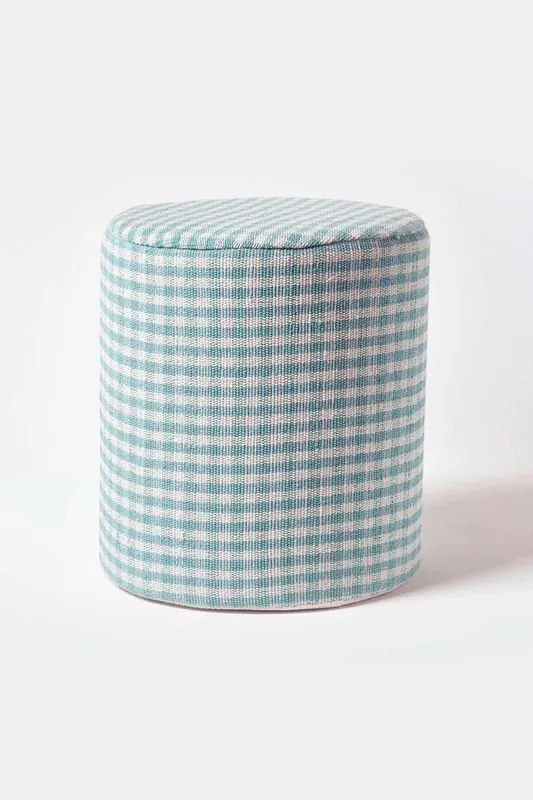 Gingham Check Round Pouffe Cotton - Homescapes