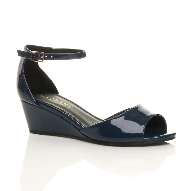 Mid Wedge Heel Ankle Strap Sandals - AJVANI