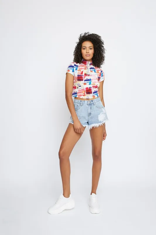 Mock-Neck Zip Crop Top