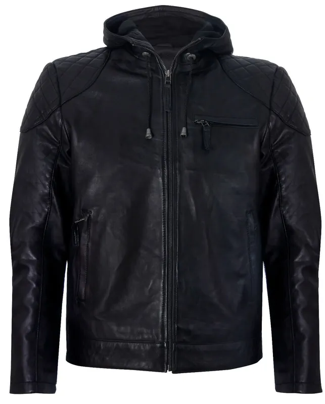 Zipped Leather Hooded Bomber Biker Jacket - Infinity Leather