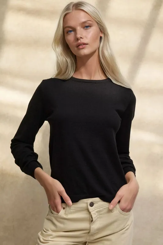 Viscose Blend Crew Neck Basic Sweater - Hiccup