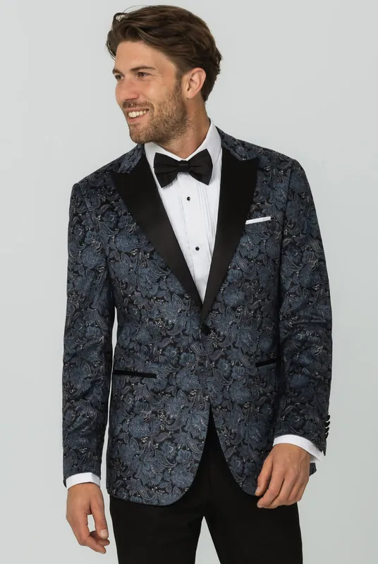 Blue Paisley Velvet Print Dinner Jacket - Dobell