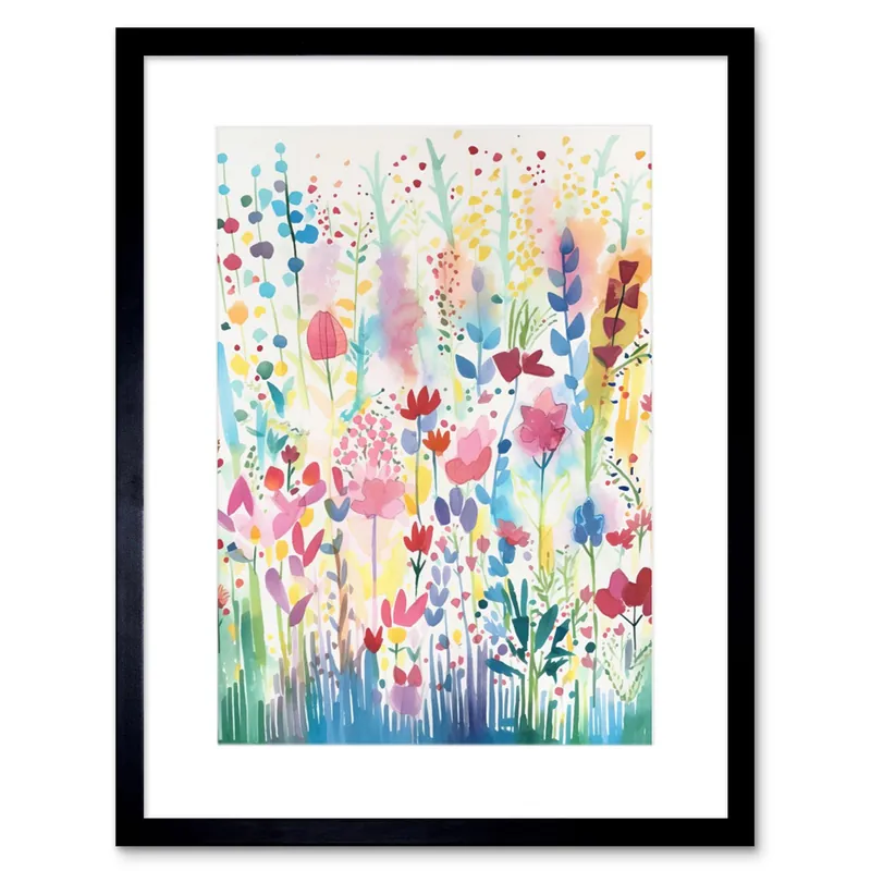 Wall Art Print Soft Pastel Wildflower Floral Folk Artwork Framed 9X7 Inch - Artery8