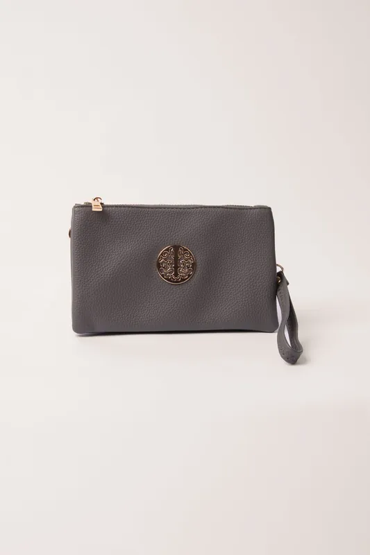 Detailed Zip Up Purse With Detachable Strap - Blue Vanilla