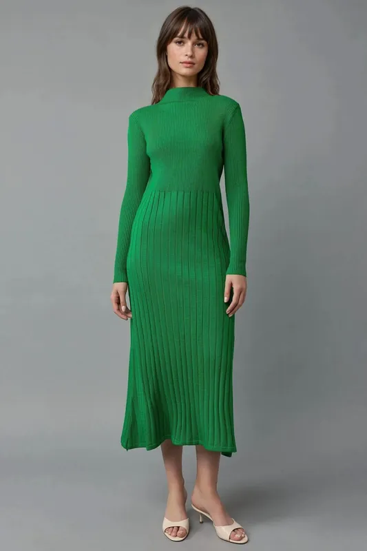 Ribbed Half Turtleneck Bodycon Knit Dress - MyFashion