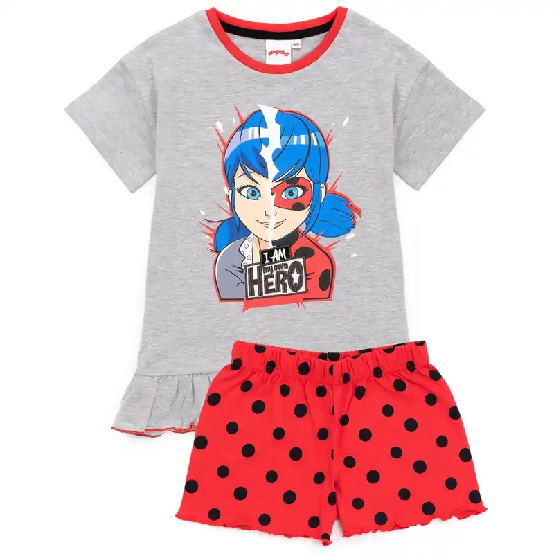 Miraculous Short Sleeve Short Leg Pyjama Set | Girls Grey |