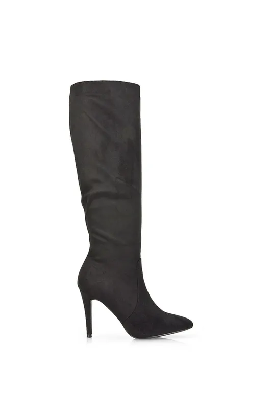 Savvy' Pointed Toe Long Knee High Stiletto Heeled Boots - XY London