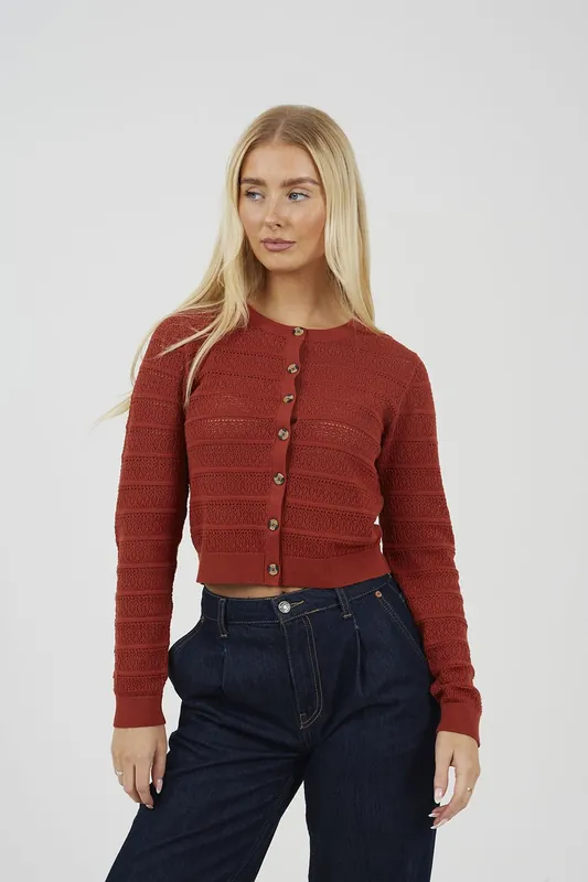 Stitch Detail Crew Neck Cardigan - Brave Soul
