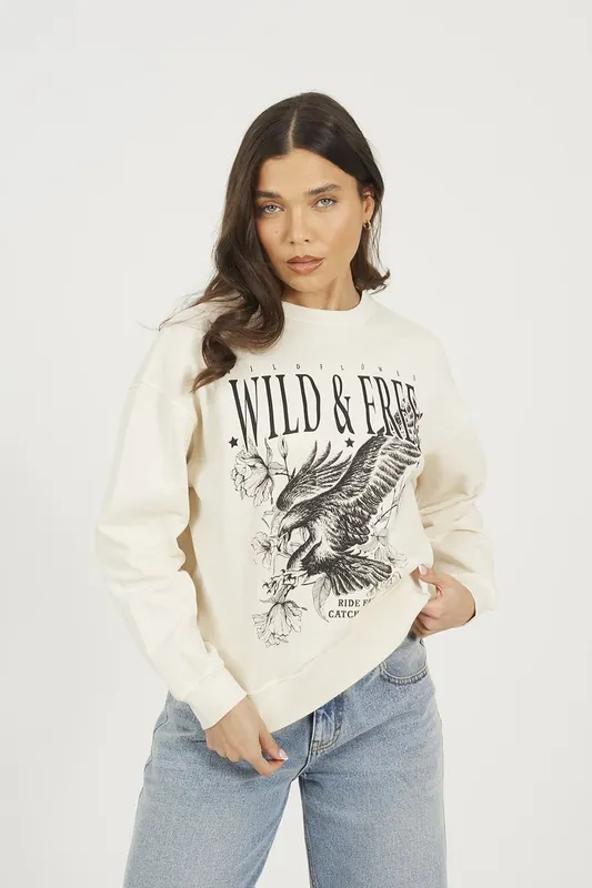 Acid Wash Graphic Print Sweatshirt - Brave Soul