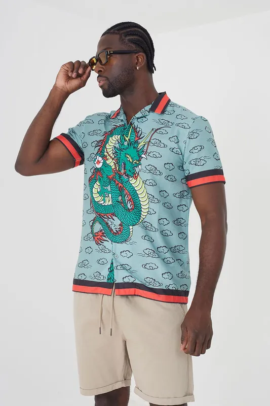 Graphic Print Short Sleeve Shirt - Brave Soul