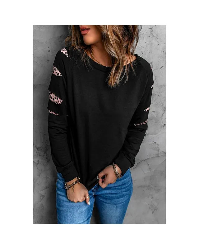 Cut-Out Leopard Print Long Sleeve Sweatshirt