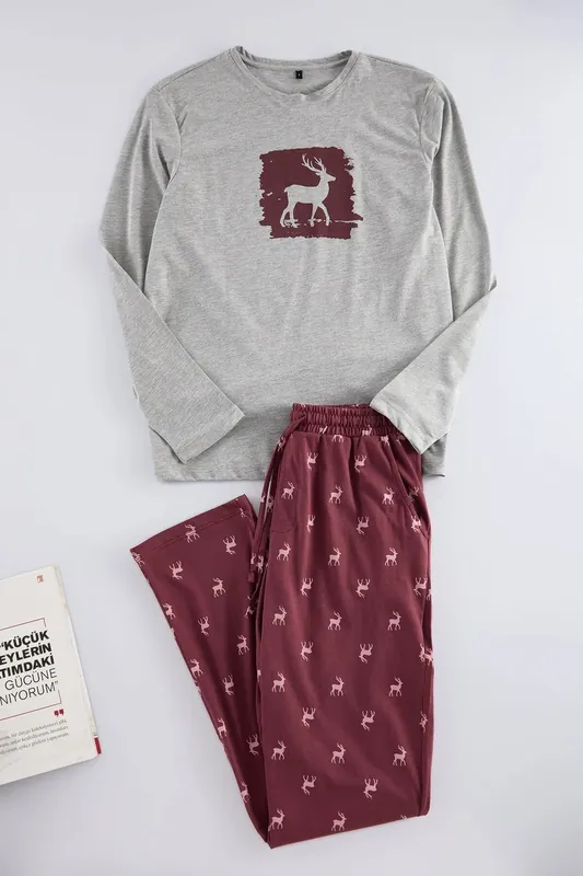 2 Piece Deer Printed Regular Fit Knit Pyjama Set - WOVCOR