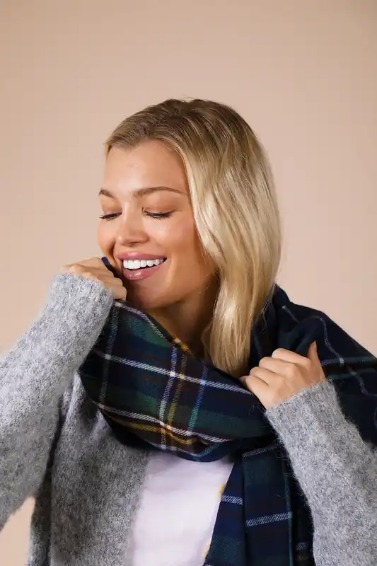 Tartan Woven with Tassels in Navy - SVNX
