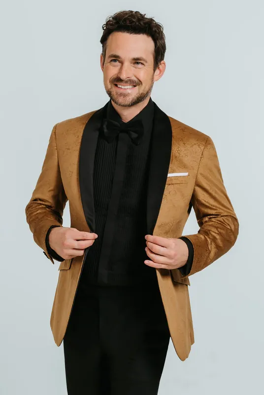 Gold Paisley Velvet Tuxedo Jacket - Dobell