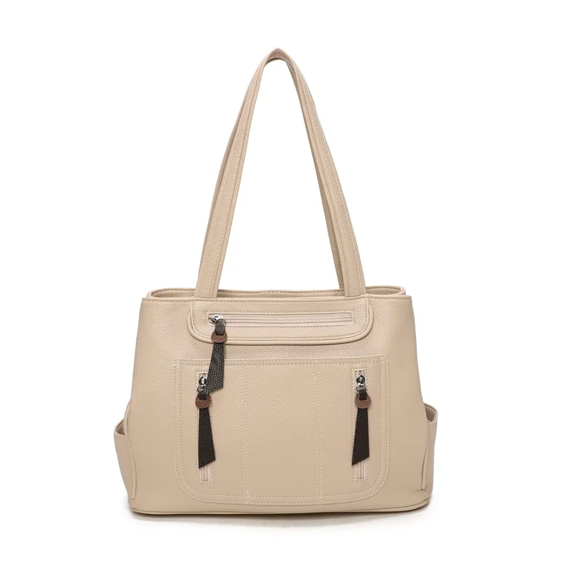 Double Compartments Multi-Pockets Large Handle Tote Bag