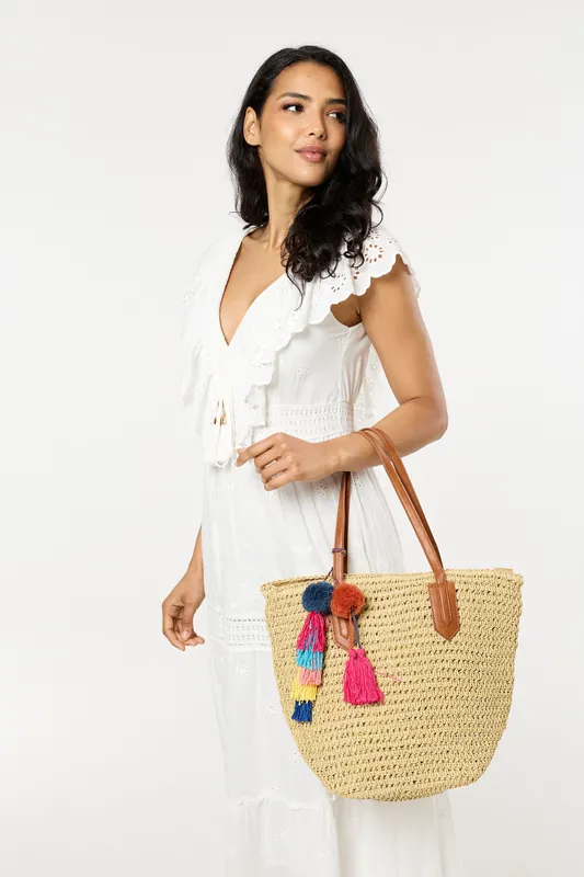 Pom Pom & Tassel Beach Tote Bag - Liquorish