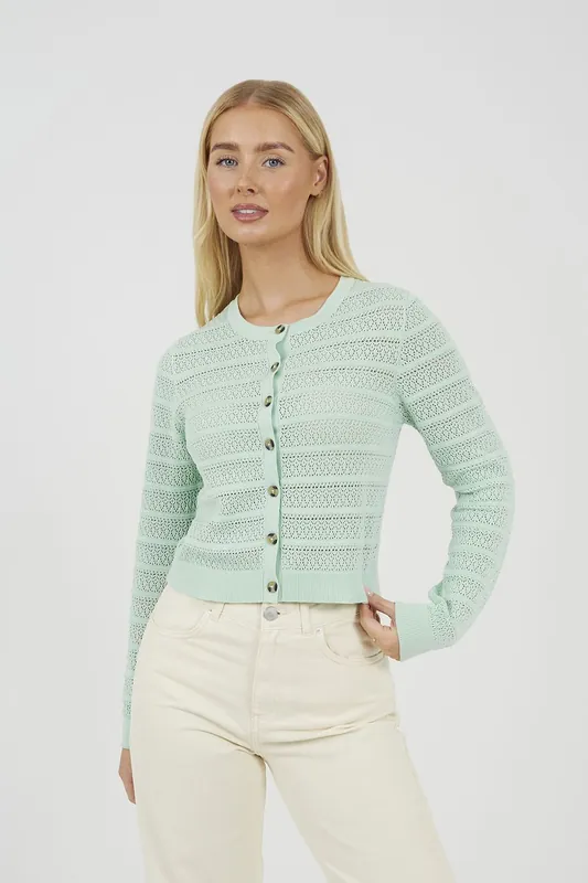 Stitch Detail Crew Neck Cardigan - Brave Soul