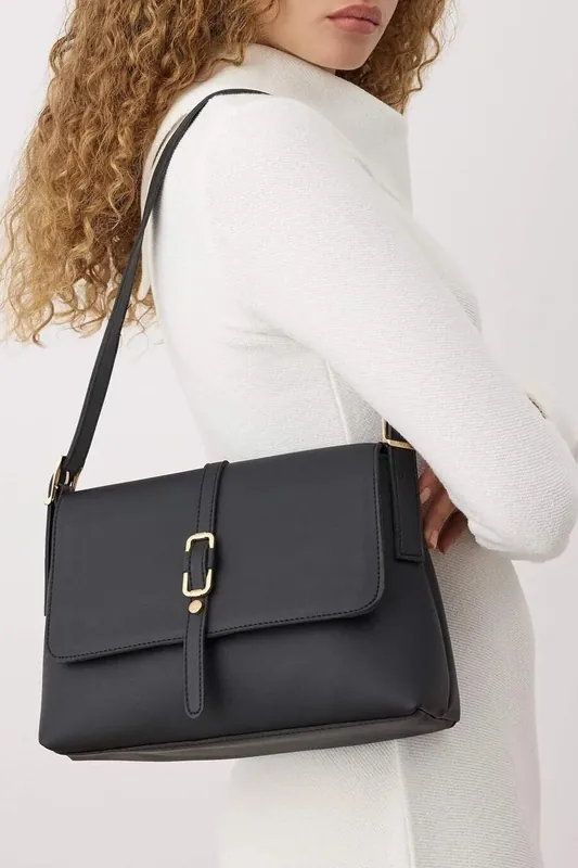 Buckle Detail Flap Over Shoulder Bag - WOVCOR