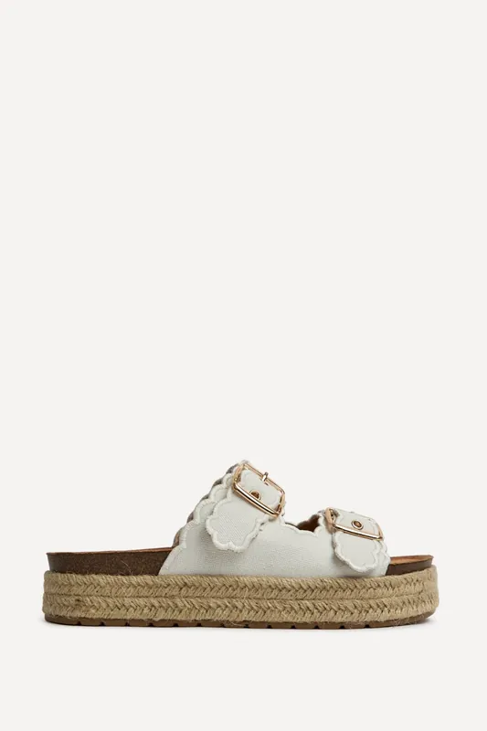 Sonnet White Double Buckle Flatform Sandals - Linzi