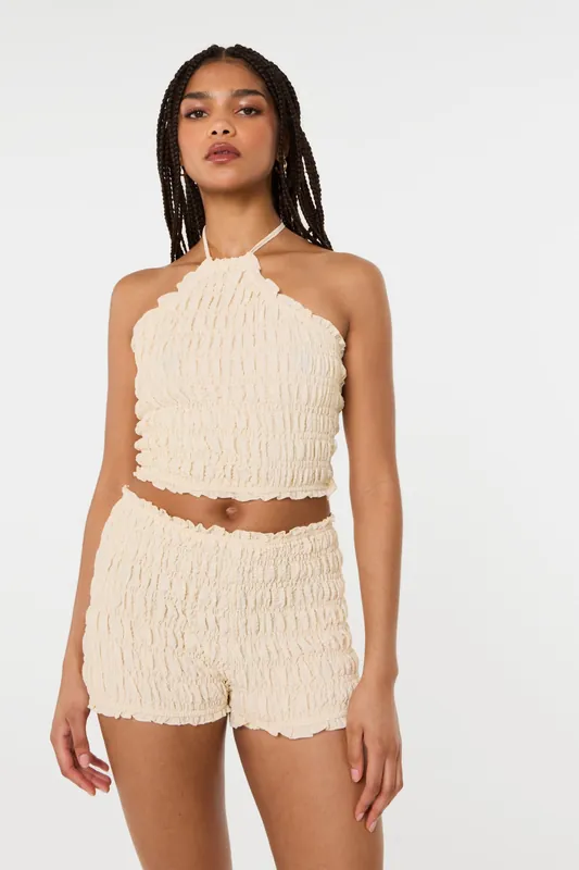 Stone Shirred Halterneck Top - Pink Vanilla