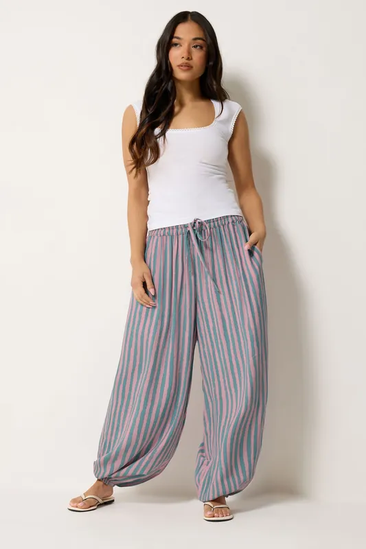 Petite Stripe Balloon Trousers - PixieGirl