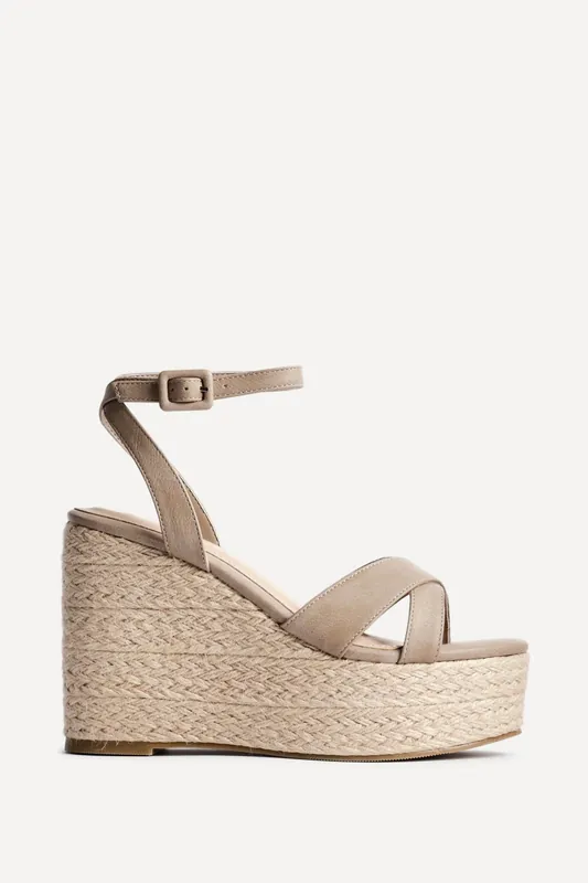 Tahiti Taupe Crossover Espadrille Wedge - Linzi