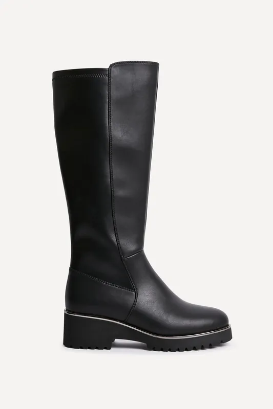 Gravity Black Faux Leather Long Boot - Linzi