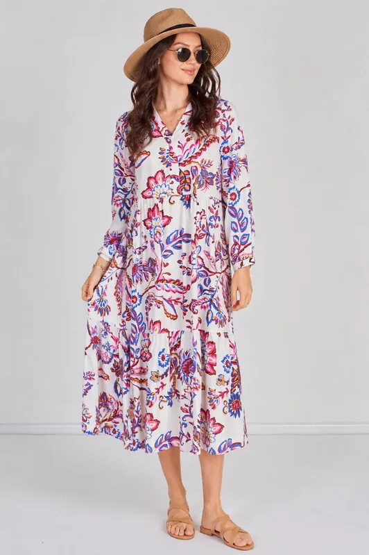 Boho Bloom Printed Smock Midaxi Dress - Love Sunshine