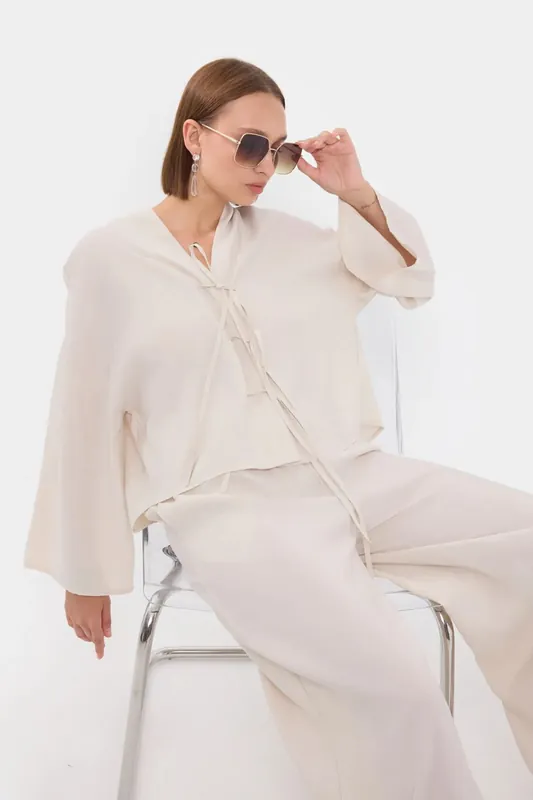 High-Waist Wide-Leg Coords with Tie-Up Detail