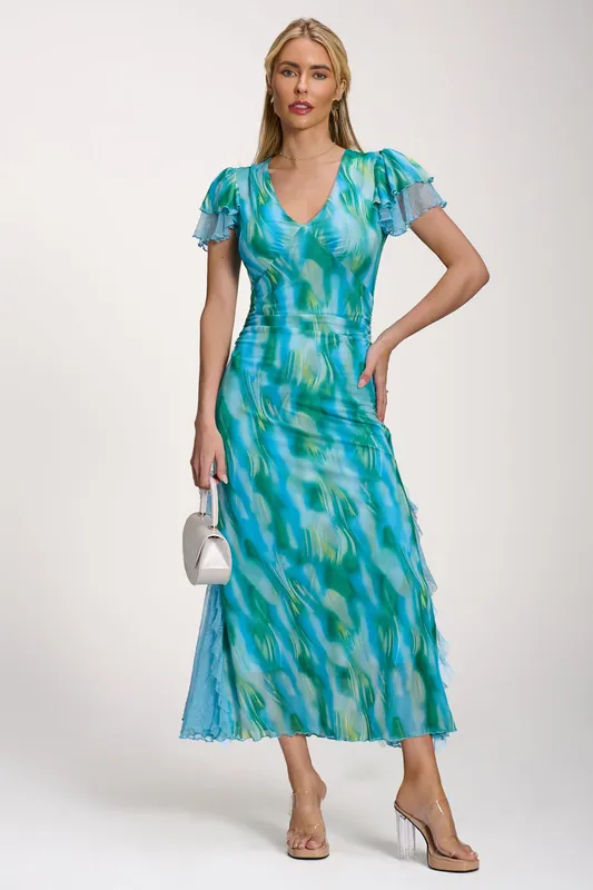 Lace Insert Mesh Midi Dress - Jolie Moi