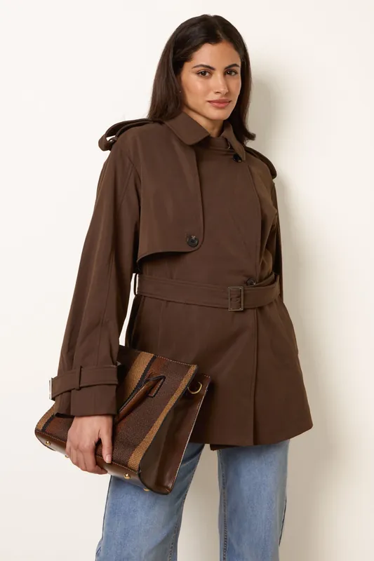 Brown Short Trench Coat - Blue Vanilla