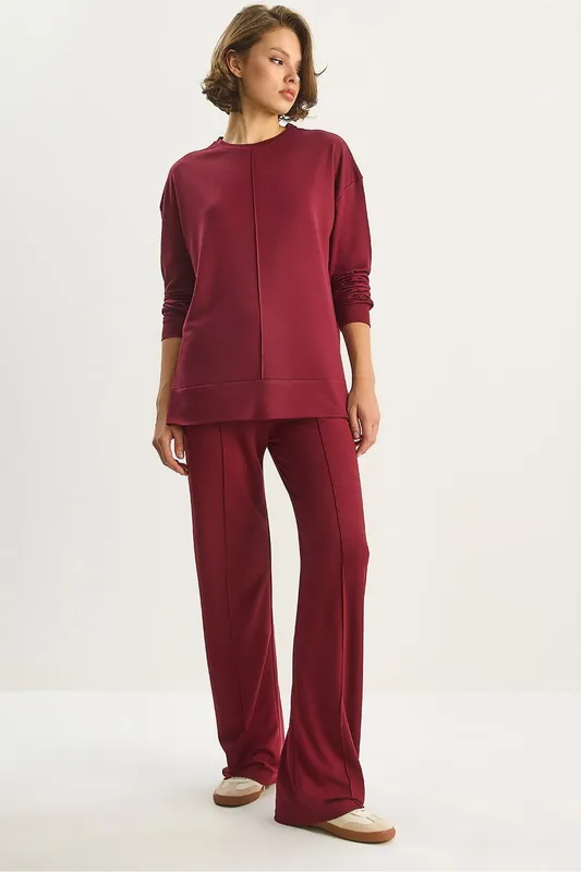 High Waist Wide Leg Knitted Two-Piece Set with Binding Detail