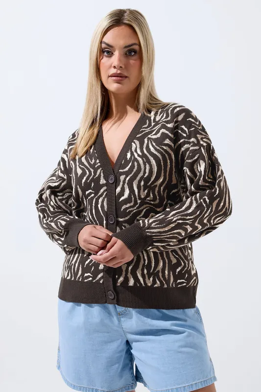 Zebra Balloon Sleeve Cardigan - Yours