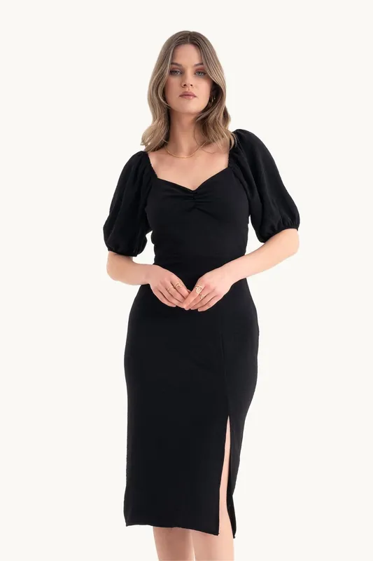 Sweetheart Neck Midi Dress with a Side Slit - Hiccup