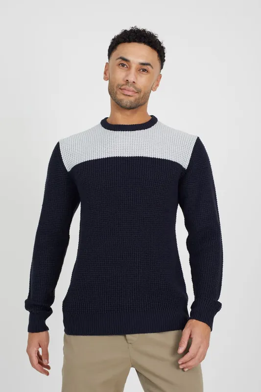 Crew Neck Knit Jumper with Contrast Panel - Brave Soul