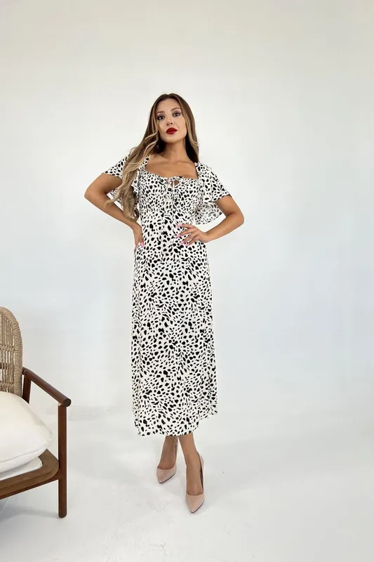 Printed Midi Dress with Tie Detail - Janes