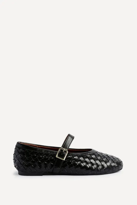 Daily Black Faux Leather Woven Mary Jane Pump - Linzi