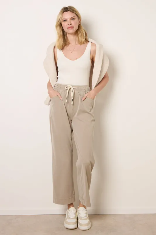 Beige Elasticated Waist Trouser With Drawstring - Blue Vanilla
