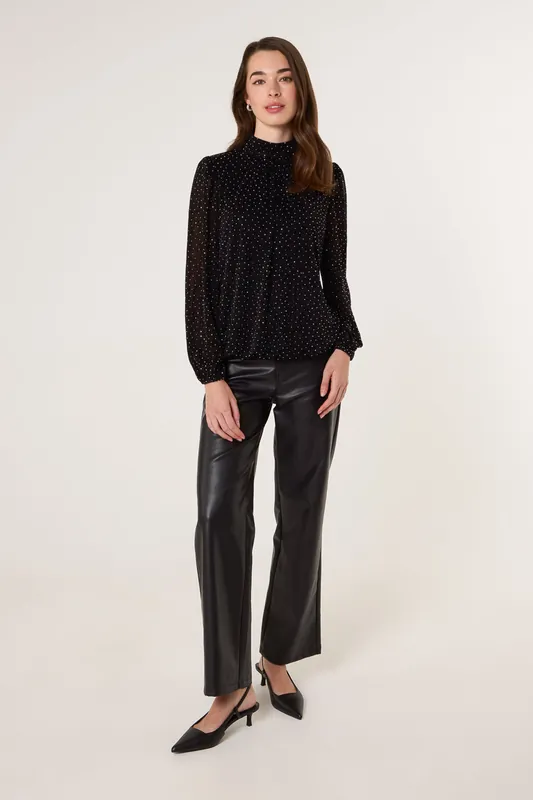 Black Rhinestone Shoulder Pad Puffball Blouse - Blue Vanilla