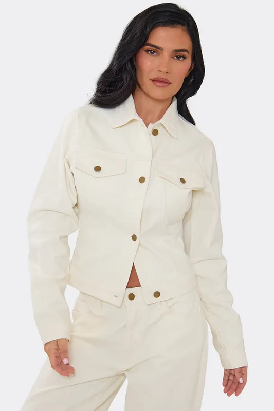 Long Sleeve Button Split Front Denim Jacket - EGO