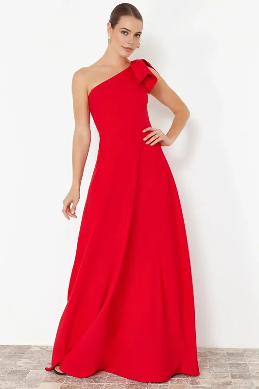 One-Shoulder Bow Detail Maxi Dress