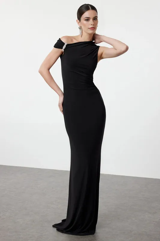 One Shoulder Embellished Maxi Dress - WOVCOR