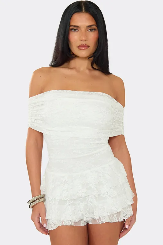 Bardot Strappy Tiered Lace Playsuit - EGO