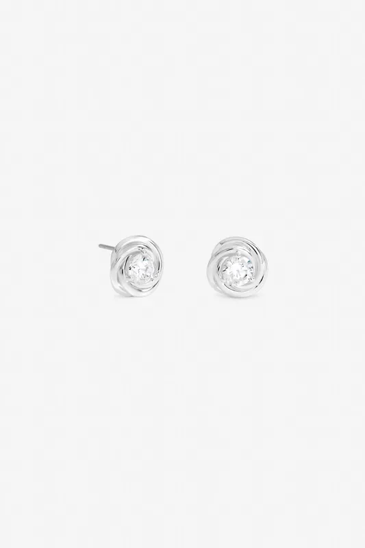 Silver Plated and Crystal Knot Earrings - Jon Richard